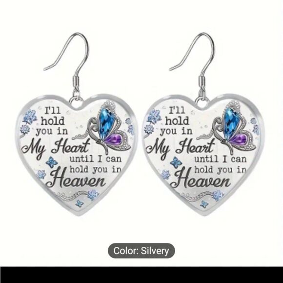 Heart earrings butterfly glass women's dangle new e76 - Picture 1 of 2